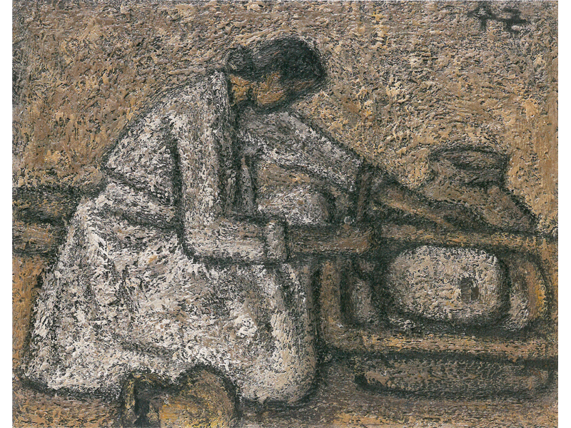 Woman Grinding Grain in a Millstone