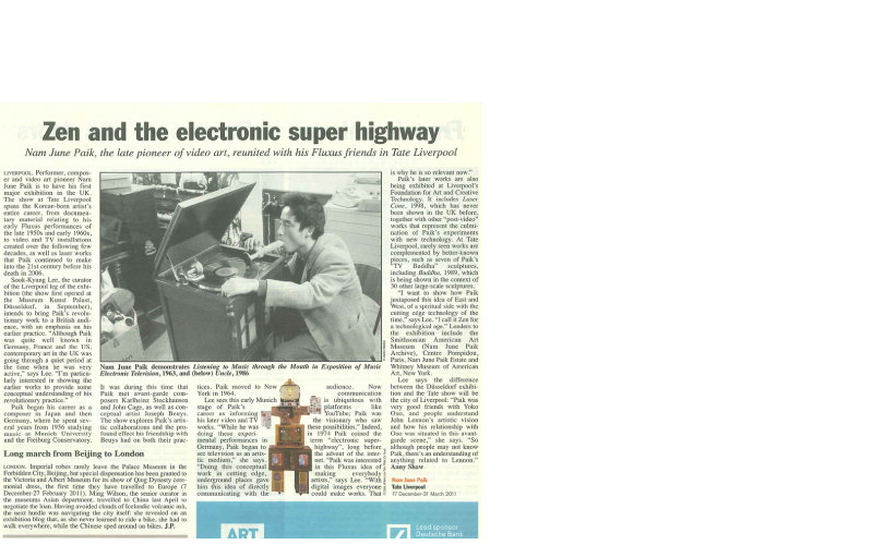 [2010 Art Newspaper (Dec, Issue 219)] Nam Jun Paik _ Zen and the electronic super highway